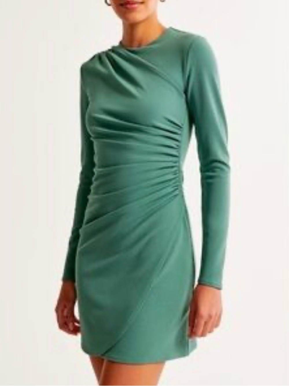 Abercrombie and Fitch Long-Sleeve Ruched Dress in Green - Small